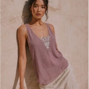 NWT NFC Womens Boho Sheer V-Neck Top Size M Mauve Layered Coastal Beachy Indie